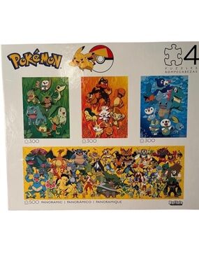 Pokémon 4 Puzzle Set 300 & 500 Piece Buffalo Games Pikachu Starter Characters